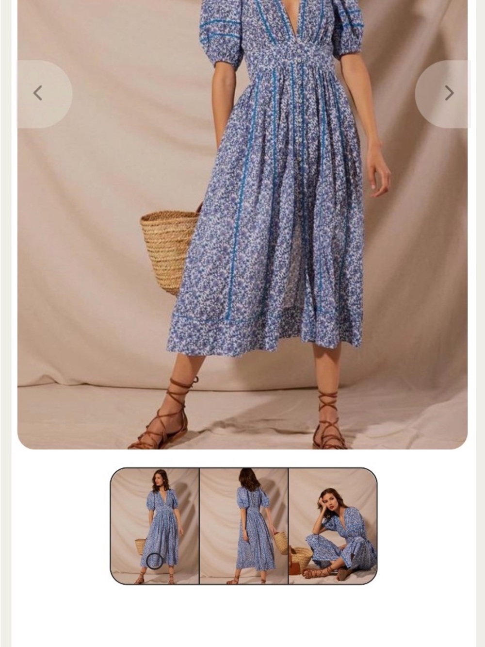Poupette St. Barth Blue Floral Puff-Sleeve Midi Dress - Picture 2 of 5